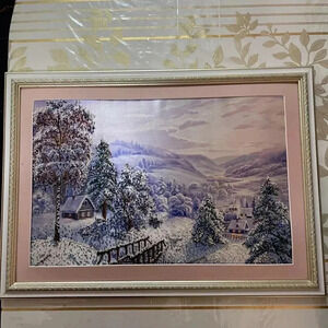 Handmade Beaded embroidery Picture 16x22”Landscape Winter Christmas Art Decor